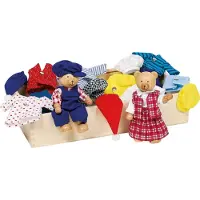 Goki Buigpopjes - Garderobe Voor Beren - Met 2 Buigpopjes - 8 Outfits - In Houten Kistje