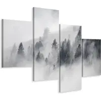 Karo-art Schilderij - Mist in het bos, zwart/wit, 4 luik, premium print