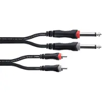 Cordial 14840 Jackplug / Cinch Audio Aansluitkabel [2x Jackplug male 6,3 mm (mono) - 2x Cinch-stekker] 1.50 m Zwart PVC-mantel, Tweelingkabel