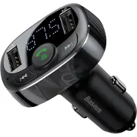 Baseus FM Zender T getypt Bluetooth 2xUSB microSD (Zwart), Auto-adapter, Zwart