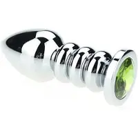 O-products Buttplug aluminium geribbeld met kristal - groen