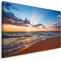 Karo-art Schilderij - Zonsondergang op het strand, multi-gekleurd, 4 maten, wanddecoratie