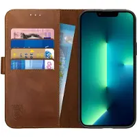 Rosso Deluxe Apple iPhone 13 Pro Max Hoesje Echt Leer Book Case Bruin