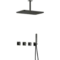 Hotbath Gal IBSGL70 inbouw regendoucheset met staafhanddouche aan houder en 27x40cm rechthoekige hoofddouche aan 15cm plafondarm geborsteld gunmetal P
