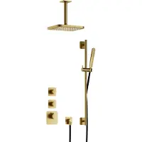 Hotbath Gal IBS40 Inbouw Doucheset High Flow Met 2 Stopkranen Met Plafondbuis En Glijstang - Geborsteld Messing PVD - Kranen, Douchekranen, - Kranen, Douchekranen, Douchesets, Inbouw douchesets