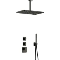 Hotbath Gal IBS40 High Flow inbouw regendoucheset met staafhanddouche aan houder en 27x40cm rechthoekige hoofddouche aan 15cm plafondarm geborsteld gu