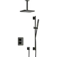 Hotbath Gal IBS40A Inbouw Doucheset Met 2-weg Stop-omstel Met Plafondbuis En Glijstang - Geborsteld Gunmetal PVD - Kranen, Douchekranen, Douchesets, - Kranen, Douchekranen, Douchesets, Inbouw