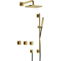Hotbath Gal IBSGL70 inbouw regendoucheset met staafhanddouche aan glijstang en 22cm vierkante hoofddouche aan 40cm wandarm geborsteld messing PVD