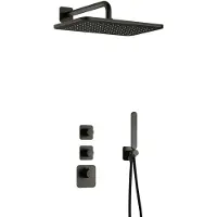 Hotbath Gal IBS40 High Flow inbouw regendoucheset met staafhanddouche aan houder en 27x40cm rechthoekige hoofddouche aan 35cm wandarm geborsteld gunme