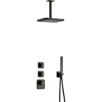 Hotbath Gal IBS40 Inbouw Doucheset High Flow Met 2 Stopkranen Met Plafondbuis - Geborsteld Gunmetal PVD - Kranen, Douchekranen, Douchesets, Inbouw - Kranen, Douchekranen, Douchesets, Inbouw douchesets