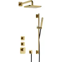 Hotbath Gal IBS40 High Flow inbouw regendoucheset met staafhanddouche aan glijstang en 22cm vierkante hoofddouche aan 35cm wandarm geborsteld messing