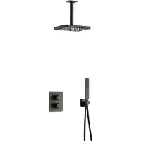 Hotbath Gal IBS40A Inbouw Doucheset Met 2-weg Stop-omstel Met Plafondbuis - Geborsteld Gunmetal PVD - Kranen, Douchekranen, Douchesets, Inbouw - Kranen, Douchekranen, Douchesets, Inbouw douchesets