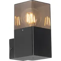 QAZQA Moderne buiten wandlamp zwart IP44 met smoke glas effect - Denmark