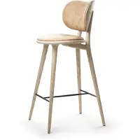 MATER High Stool Backrest barkruk laag leer natural, matgelakt eikenhouten onderstel