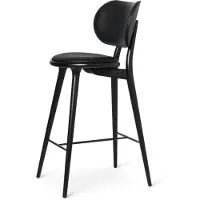 MATER High Stool Backrest barkruk laag leer zwart, zwartgebeitst eikenhouten onderstel