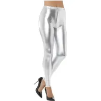 Smiffys Leuke zilveren metallic disco legging jaren 80