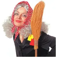 Widmann Echte heksen pruik met rood witte hoofddoek
