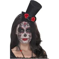Smiffy'S Horror haarband/diadeem day of the dead met mini hoge hoed - Verkleedhoofddeksels
