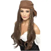 Smiffys Lange donkerblonde piratenpruik voor vrouwen - Verkleedpruik - One size