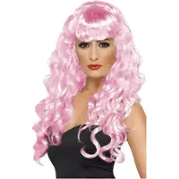 Smiffys Mooie roze pruik Siren met lang krullend haar