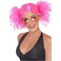 Vegaoo Fluo roze pruik voor dames - Verkleedpruik - One size