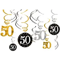 Amscan Swirls ‘50’ Mix Zilver Zwart Goud - 12 stuks