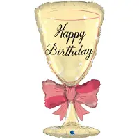 Ballongkungen AB Folieballon Glas Happy Birthday - Met rode strik - 90 cm