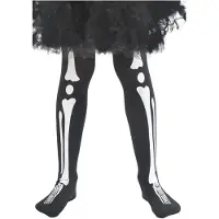 Smiffys Kinderpanty Skelet - Zwarte panty voor kinderen met botten afdruk - maat 8 tot 12 jaar