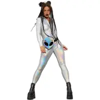 Smiffys - Miss Whiplash Mirror Holographic Kostuum - M - Wit