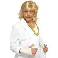 Smiffys Carnaval verkleed pruik voor heren - Sjonnie/Duitser - met matje en snor - blond - jaren 80/eighties