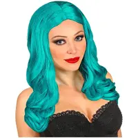 Partyking Pruik roxy turqoise | lange turqoise pruiken (turqoise)