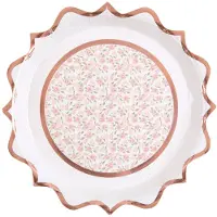 SANTEX - 10 kartonnen borden roze goud bloemen 22,5 cm chic en romantisch
