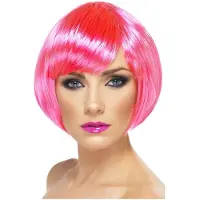 Smiffy Glamour pruik bobline neon roze