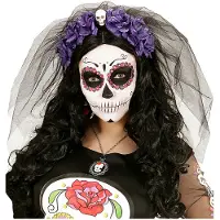 Widmann Sluier met paarse rozen en een schedeltje voor Halloween