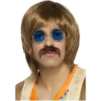 Smiffys Hippie verkleed set - pruik, snor en bril - heren - verkleedaccessoires - Carnaval