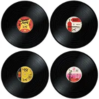 Mikamax Vinyl Placemats Set van 4 - Retro LP Design - Ø 37 cm - Kleurrijk