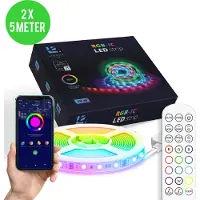 Lideka - LED Strip 10m (2x5m) RGB + IC - Afstandsbediening - Gaming Lichtstrip met App - 300 LEDs - Zelfklevend Licht