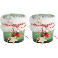Countryfield Theelichthouder Faye 7,5 X 8 Cm Glas Groen/wit - set 2 stuks