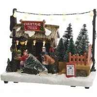Lumineo Kerstdorp | Kerstboomverkoop | (9 leds, Batterij)