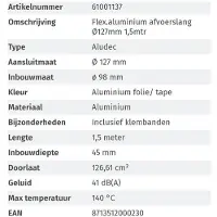 Nedco ALU Flexibele Afvoerslang Ø127mm 1,5M