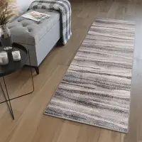 Tapiso Sari Tapijt Loper Grijs Beige Modern Woonkamer Hal Slaapkamer Maat- 90x1350