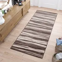 Tapiso Sari Tapijt Loper Bruin Gestreept Modern Woonkamer Hal Slaapkamer Maat- 100x350