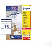 Avery ultragrip Adresetiketten L7162-100 Permanent klevend A4 Wit 99,1 x 33,9 mm 100 Vellen à 16 Etiketten