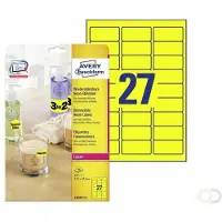 Avery Zweckform L6004-25 verwijderbare NEON etiketten A4 63,5 x 29,6 mm geel (675 etiketten)
