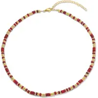 CO88 Collection 8CN-26236 Stalen Ketting - Dames - Rode Jaspis - Kralen - 4 x 2 mm - 38 + 7 cm - Goudkleurig