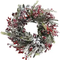 Everlands Kerstkrans krans rode bes l13b40h40 cm groen (groen)