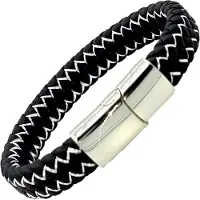 Rhylane Gevlochten heren armband – 100% echt leder & edelstaal – magneetsluiting – Zilverkleurige Sluiting - 19 cm -