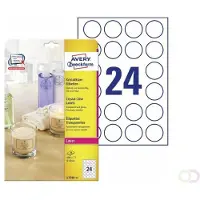 Avery Crystal clear etiketten Ø 40 mm, transparant, Laserprinter, permanent klevend L7780-25