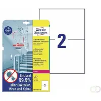 Avery Bedrukbare antimicrobiële etiketten, afneembaar, transparant 210 x 148 mm, transparant, Laserprinter, Kleurenlaser printer
