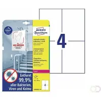Avery Bedrukbare antimicrobiële etiketten, afneembaar, wit 105 x 148 mm, wit, Laserprinter, Kleurenlaser printer, afneembaar L80